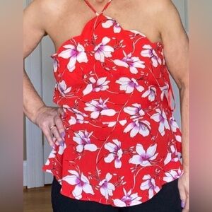 MONTEAU Red Floral Peplum Top